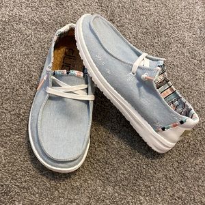 Almost brand new pair of women’s size 7 Hey Dudes. Wendy Boho Light Denim!